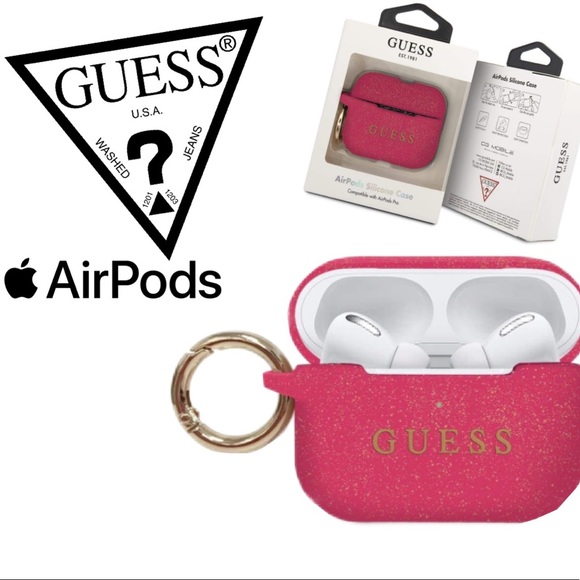 GUESS Pink Gold Glitter AirPod PRO Keychain Case - Picture 3 of 13
